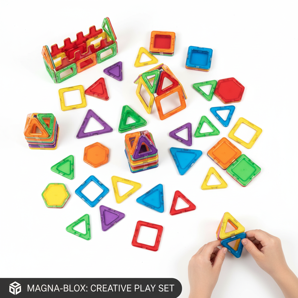 Colorful magnetic tiles building set for kids